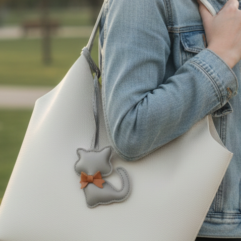 Playful Cat Faux Leather Bag Charm – 6 Colors