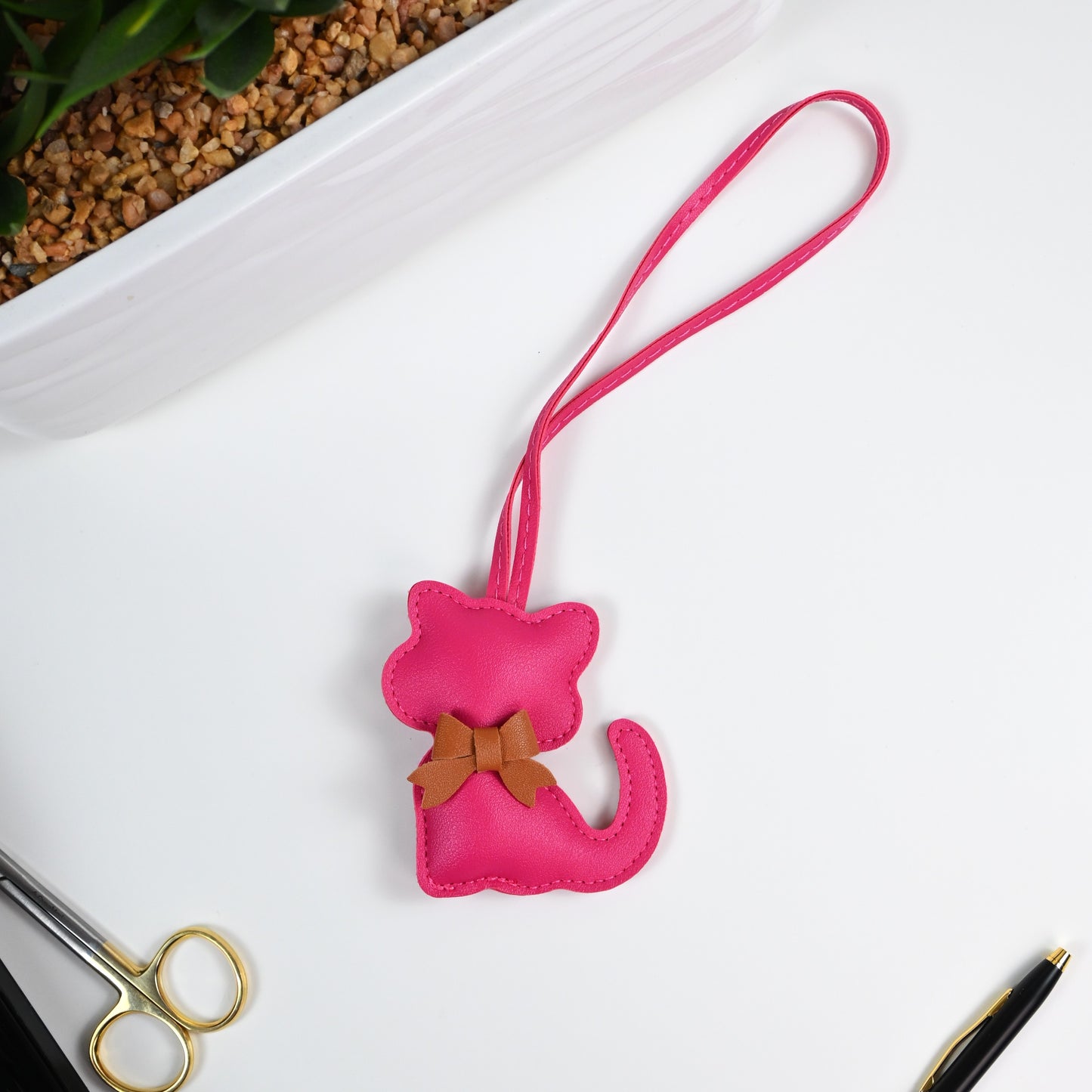 Playful Cat Faux Leather Bag Charm –  6 Colors