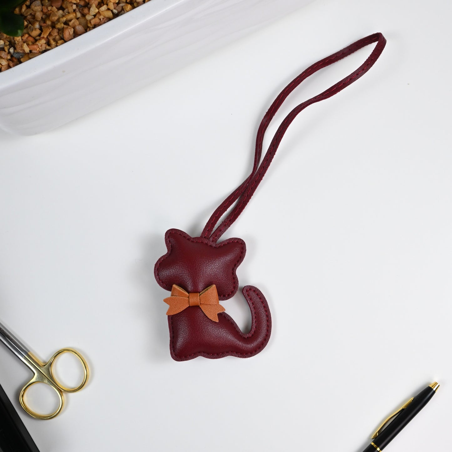Playful Cat Faux Leather Bag Charm –  6 Colors
