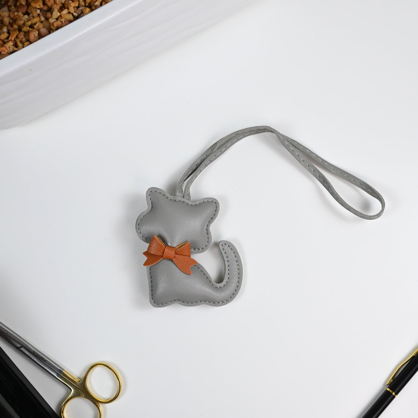Playful Cat Faux Leather Bag Charm –  6 Colors