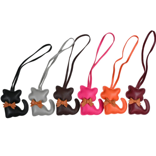 Playful Cat Faux Leather Bag Charm – Set of 6 Colors