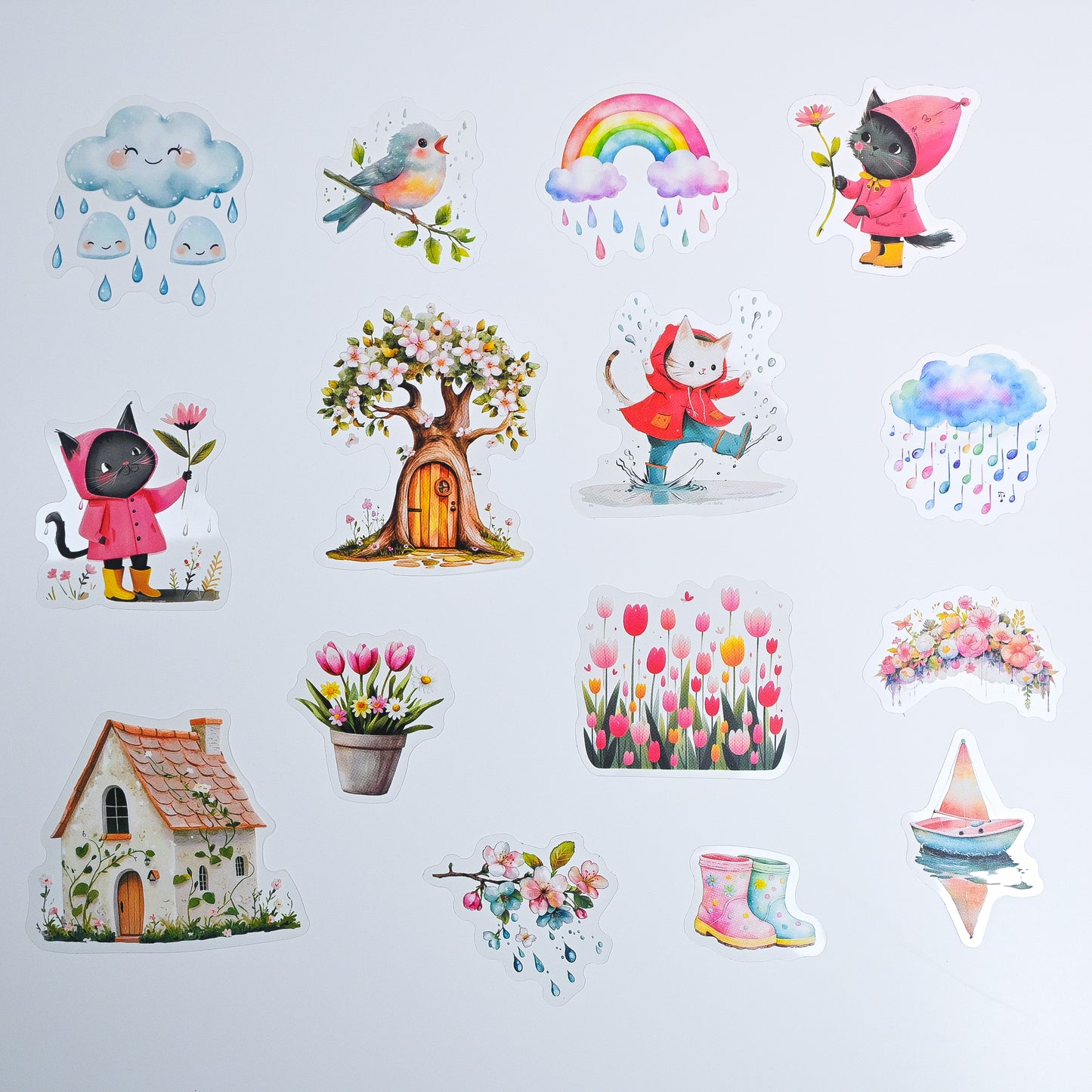 Rain Shelter Animals Sticker Pack - 15 Cute Aesthetic Stickers for Kids & Creativity