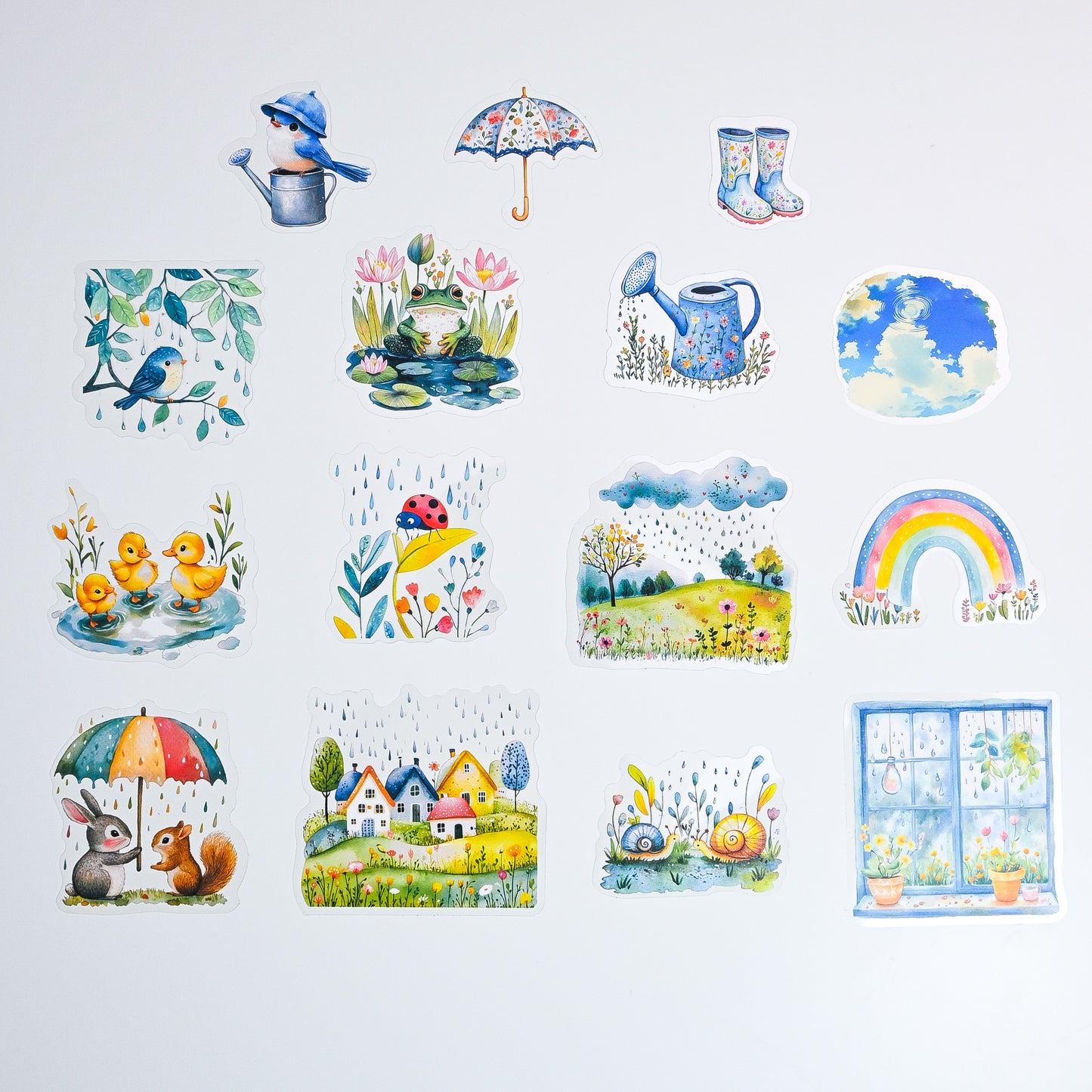 Rain Shelter Animals Sticker Pack - 15 Cute Aesthetic Stickers for Kids & Creativity