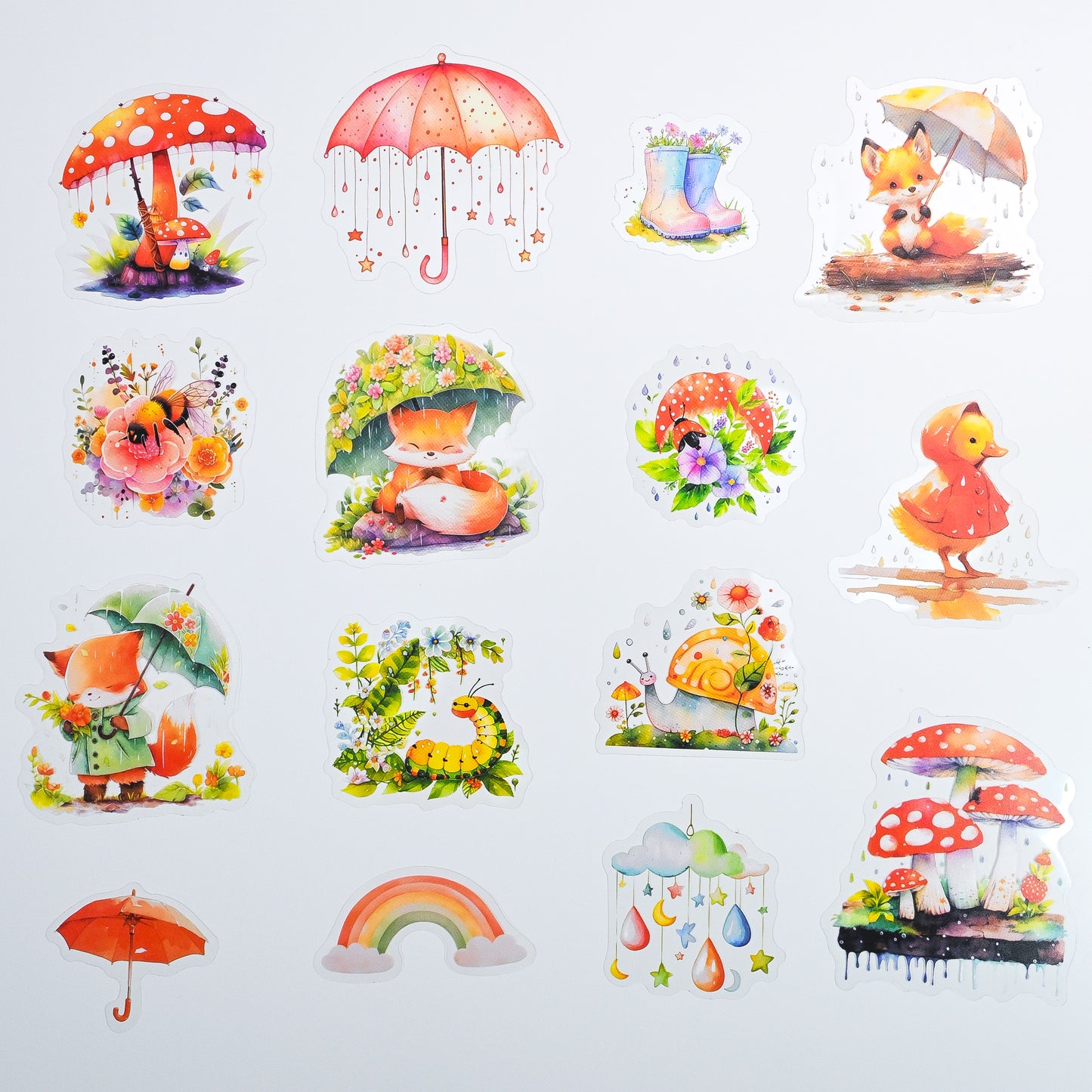 Rain Shelter Animals Sticker Pack - 15 Cute Aesthetic Stickers for Kids & Creativity