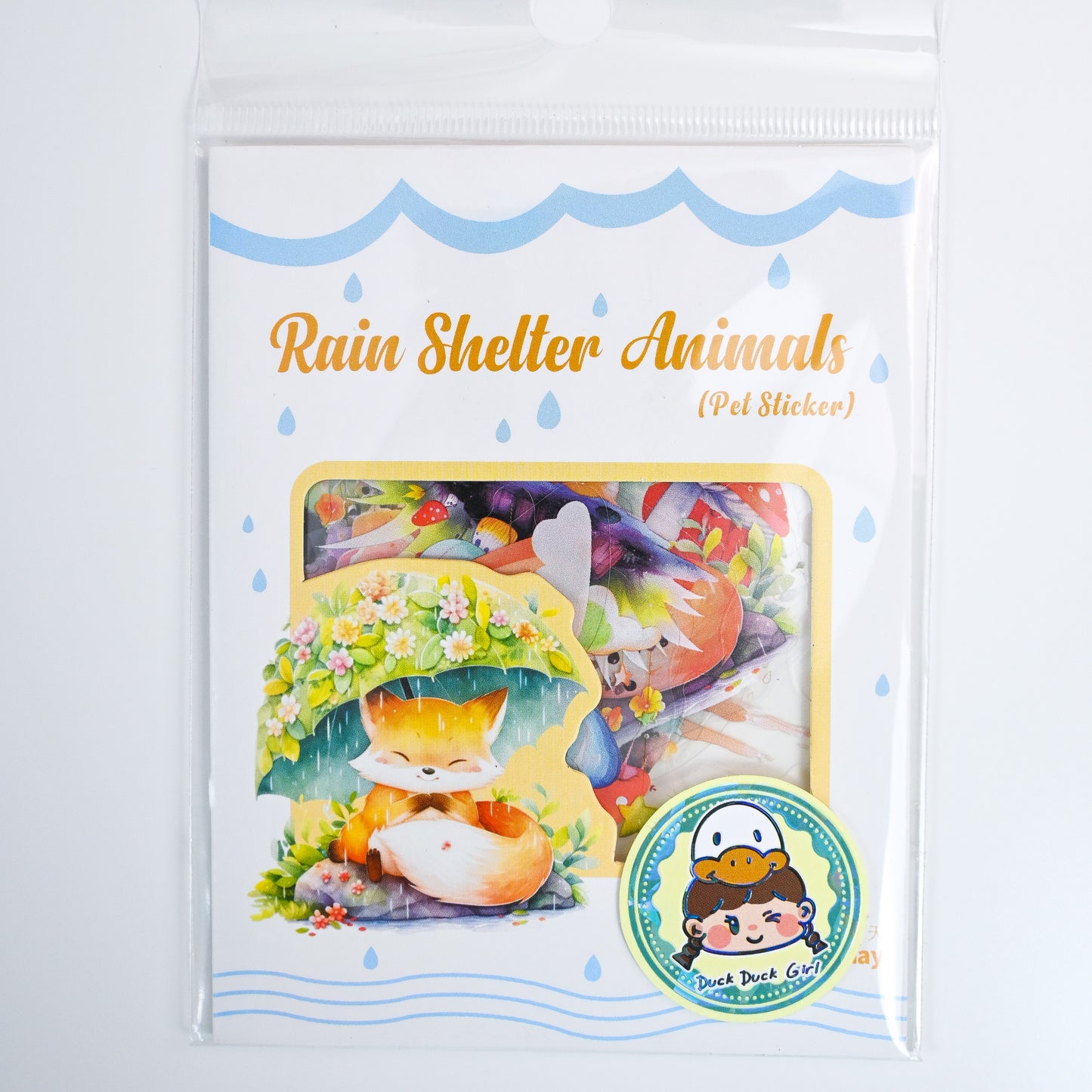 Rain Shelter Animals Sticker Pack - 15 Cute Aesthetic Stickers for Kids & Creativity