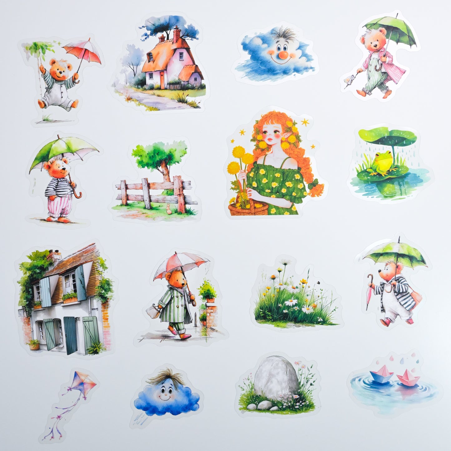 Rain Shelter Animals Sticker Pack - 15 Cute Aesthetic Stickers for Kids & Creativity