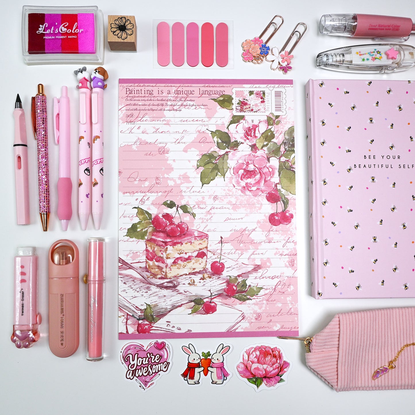 Cute Pink Girls Stationery and Journaling Gift Bundle
