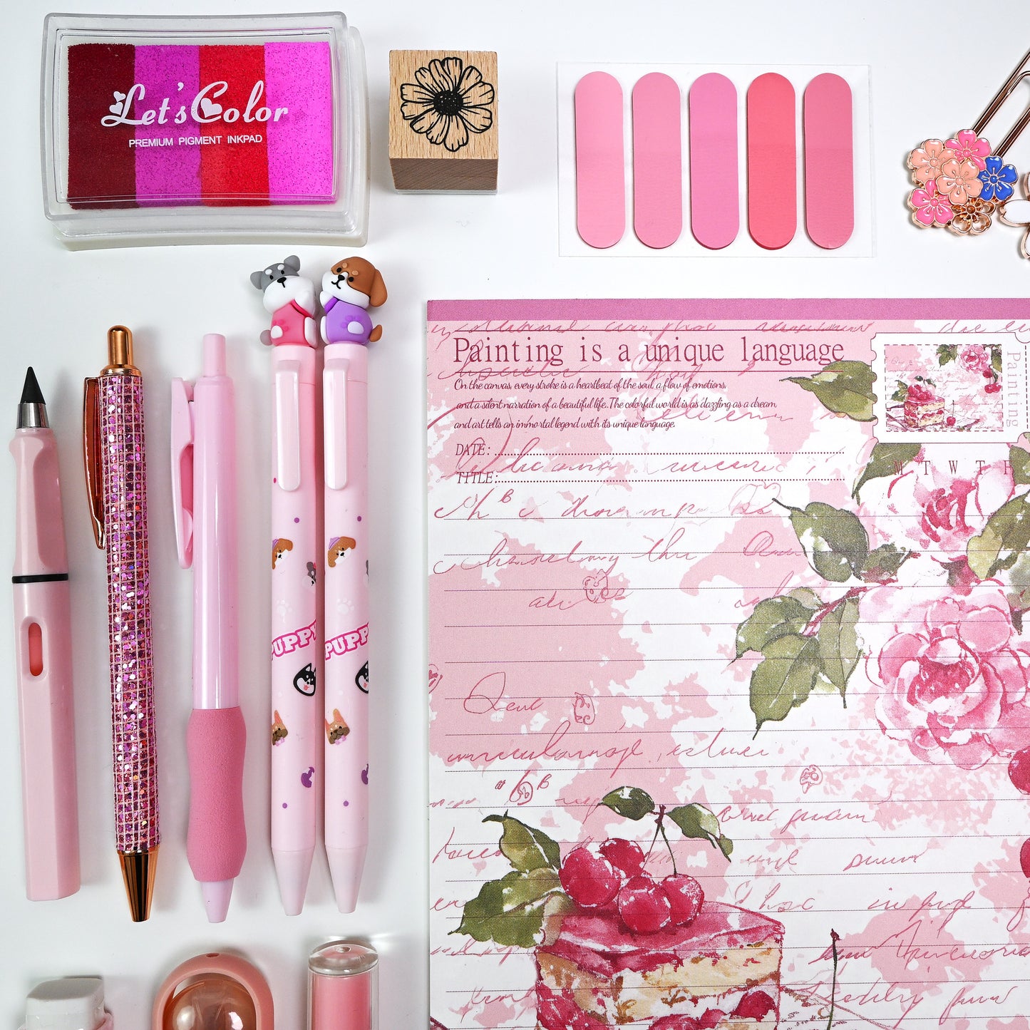 Cute Pink Girls Stationery and Journaling Gift Bundle