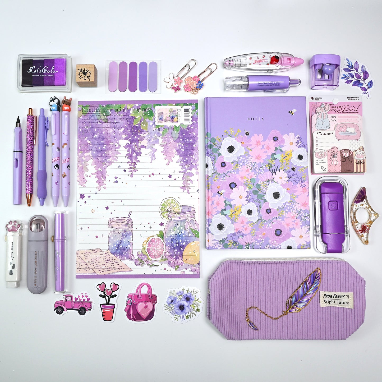 Cute Lavender Girls Stationery and Journaling Gift Bundle