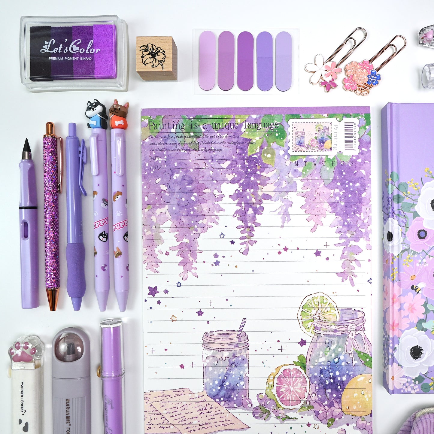 Cute Lavender Girls Stationery and Journaling Gift Bundle