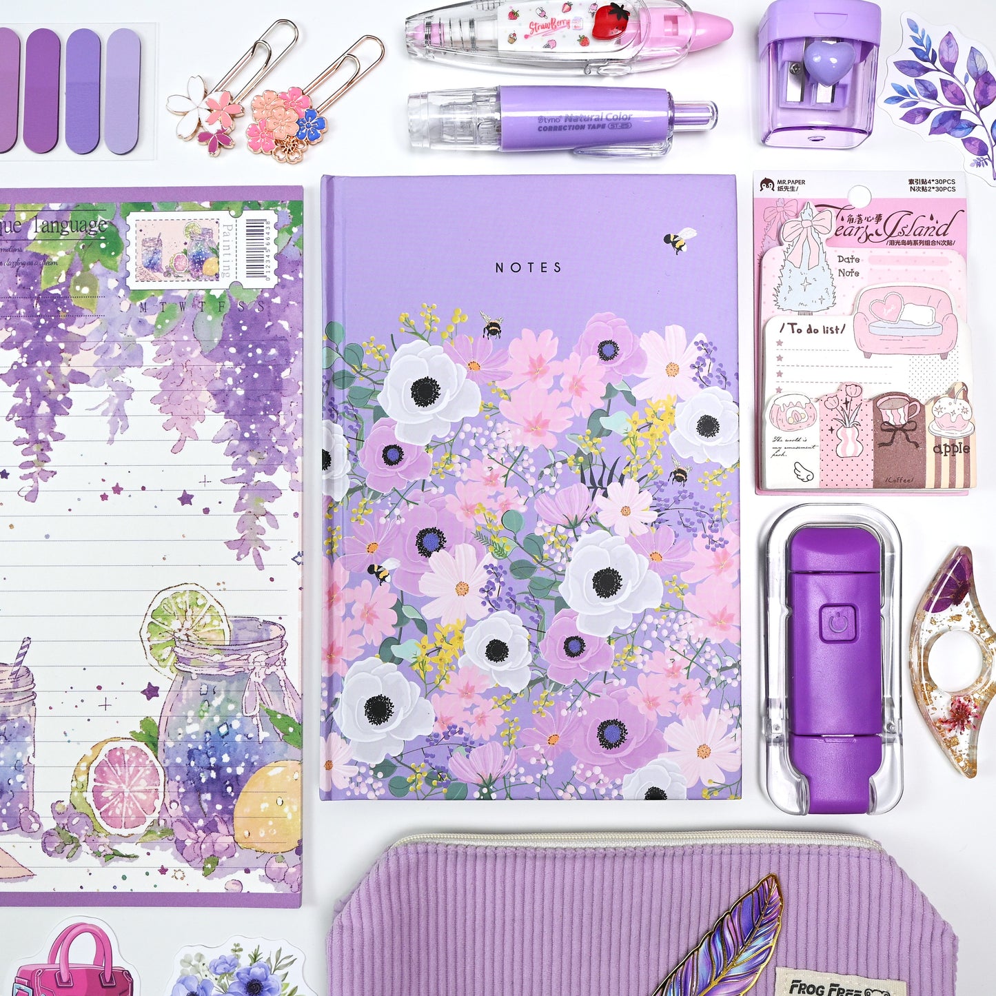 Cute Lavender Girls Stationery and Journaling Gift Bundle